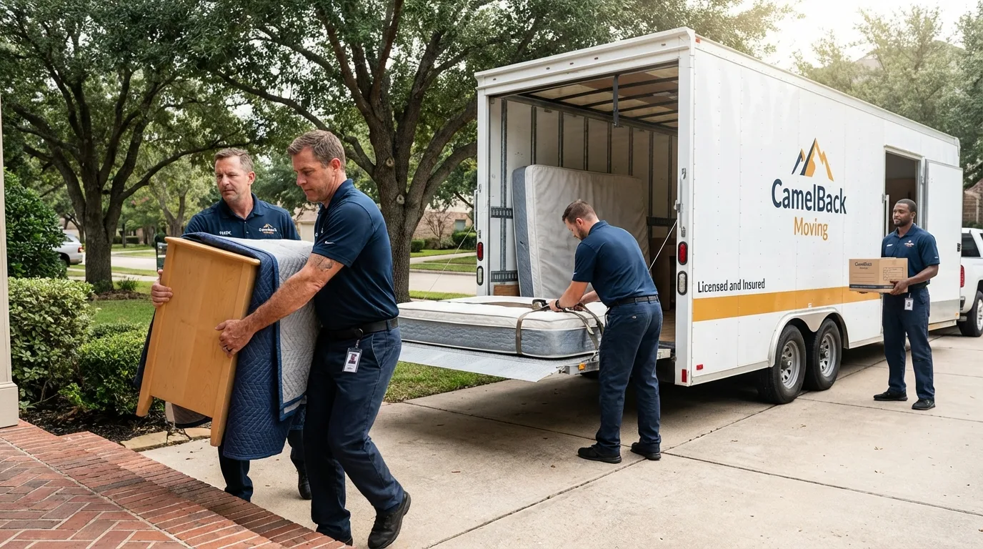 Crew loading residential truck for cross-state move from Buxton, NC
