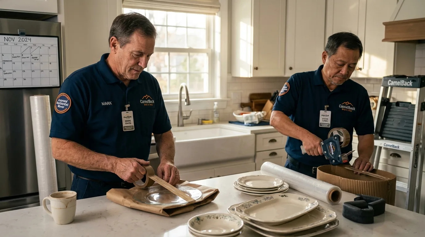 Professional crew packing kitchen dishware in Buxton, NC